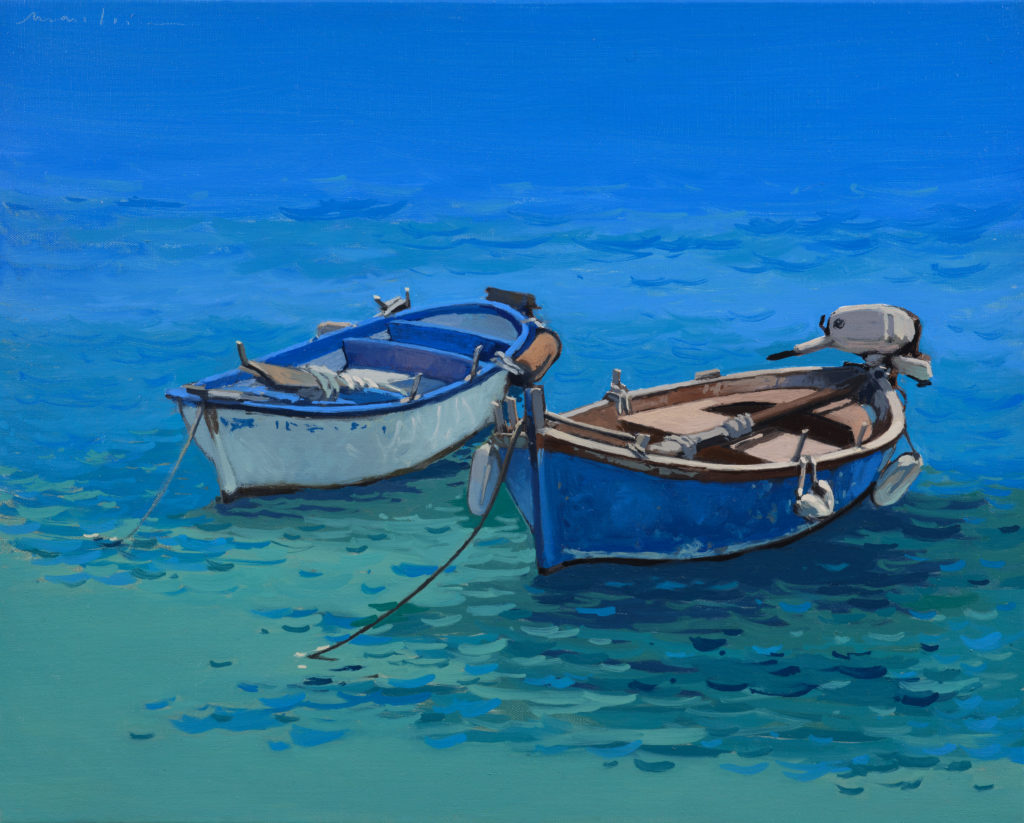 Régis DE MARTRIN-DONOS, “Barques de pêcheurs à Giovinazzo, Les Pouilles” Huile sur toile